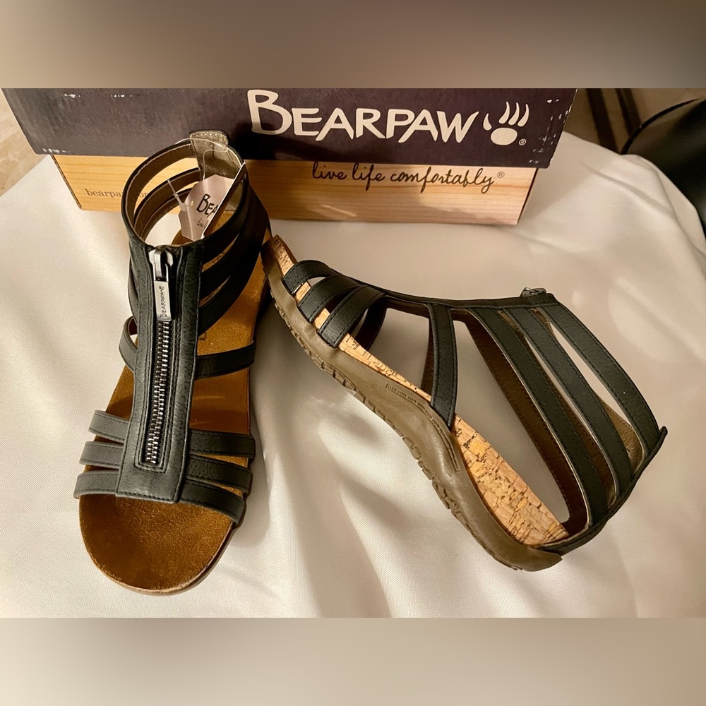 New! BEARPAW Gladiator Black Layla II Sandals Size 6 NWOB